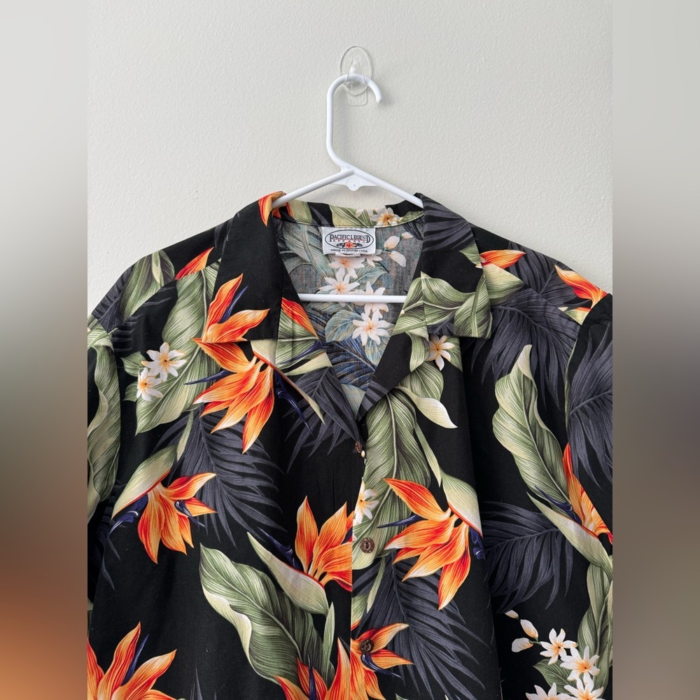 Men's Hawaiian Aloha Shirt Pacific Legend Bird of Paradise Black Cotton Size 2XL - Picture 6 of 10